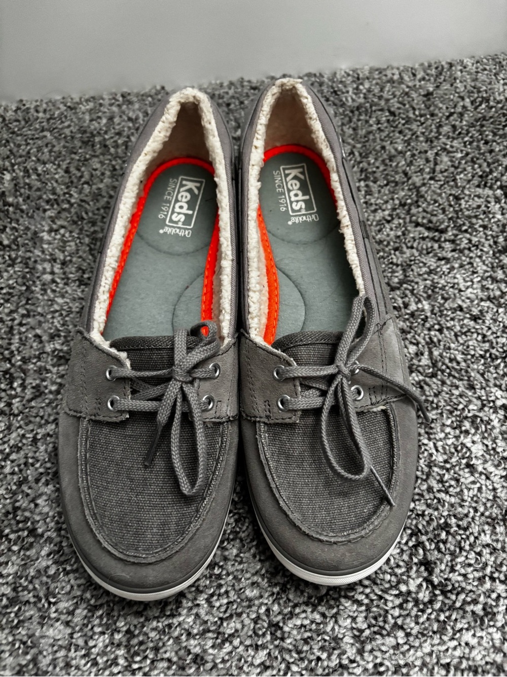 Keds Women’s Gray Canvas Moccasins with Sherpa Lining